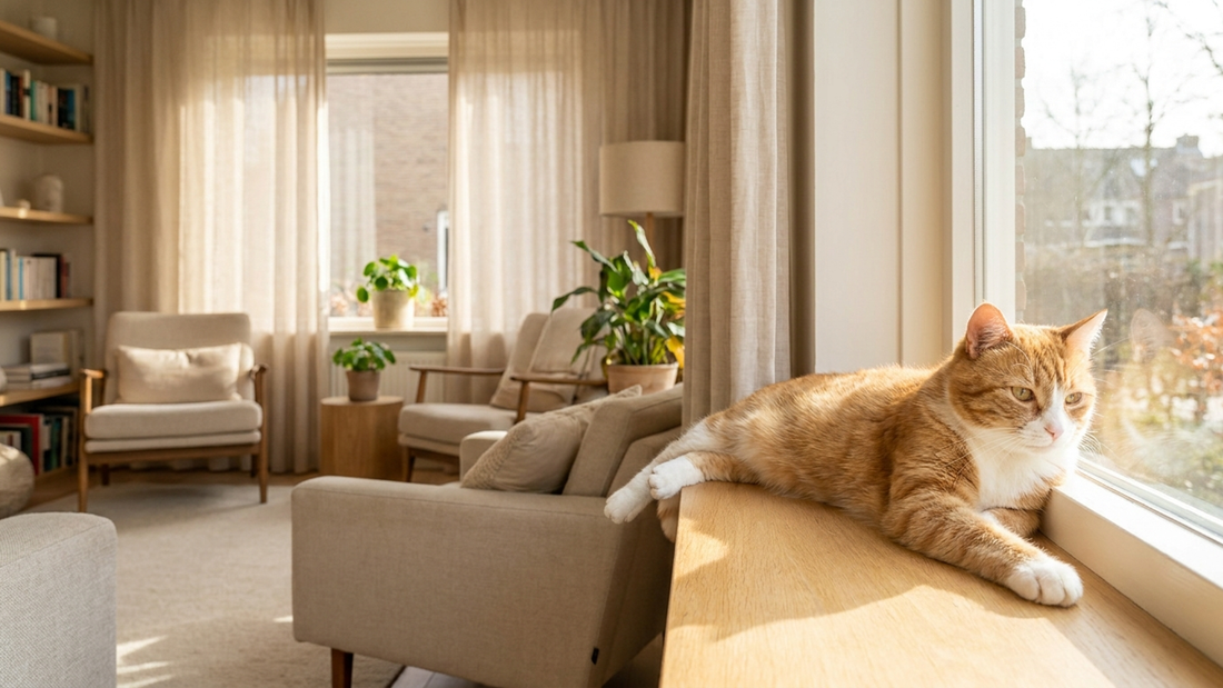 Katt som vilar vid fönstret