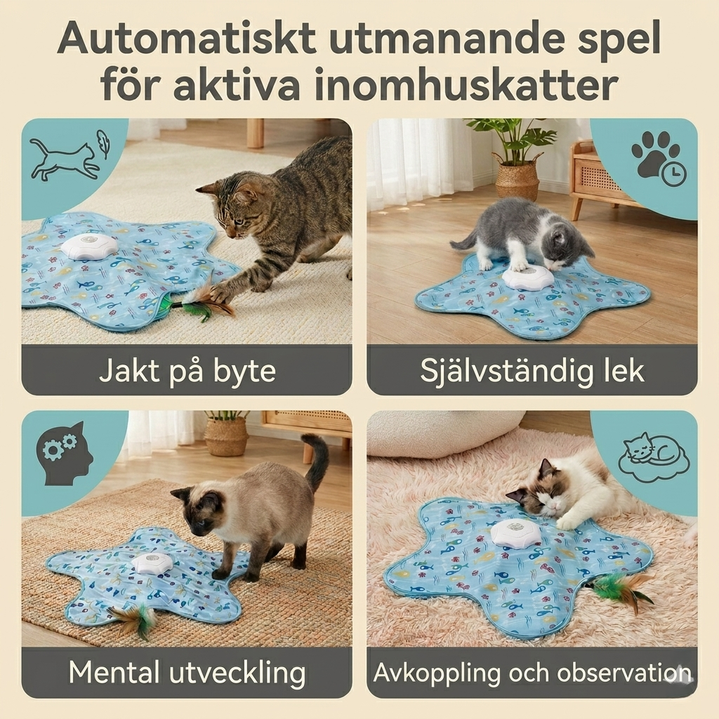 Närbild av HuntMotion automatisk kattleksak
