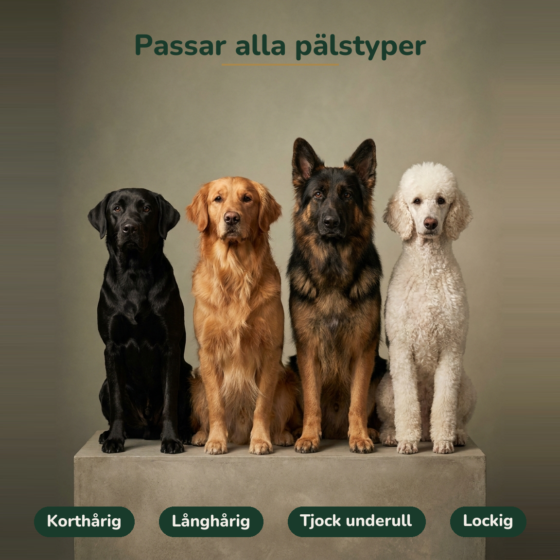 FurEase passar alla pälstyper: korthårig, långhårig, tjock underull och lockig