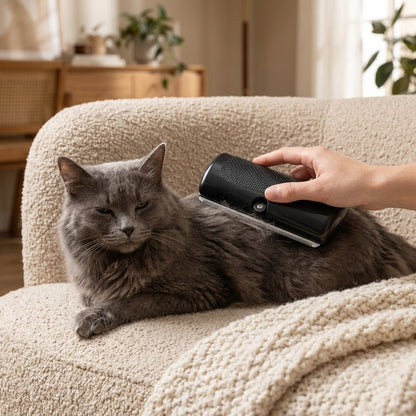 FurEase används på en lugn långhårig katt hemma