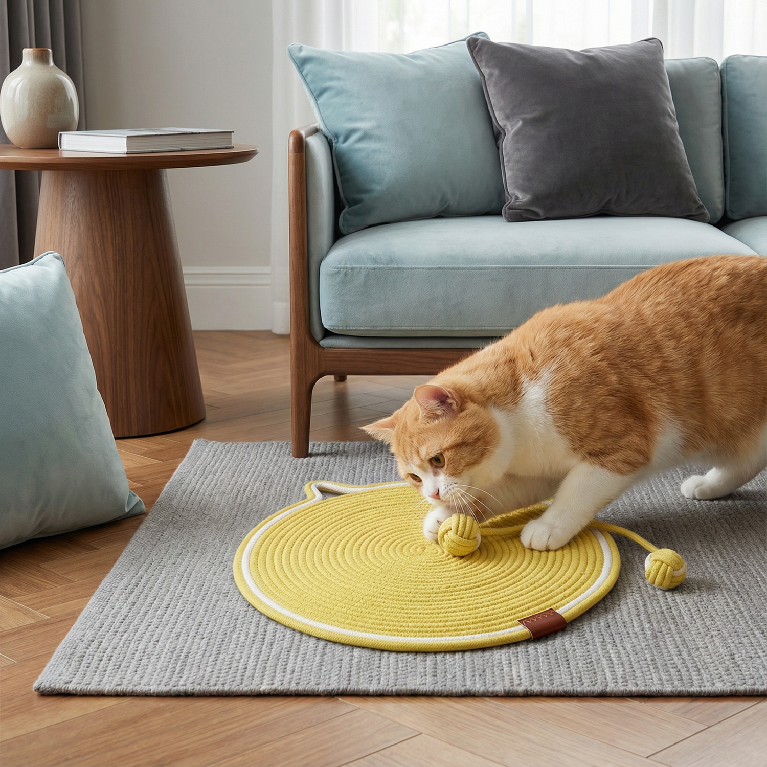 Katt klöser på ScratchMat istället för soffan
